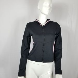 Boston Proper Hoodie Jacket Black with Pink Trim S